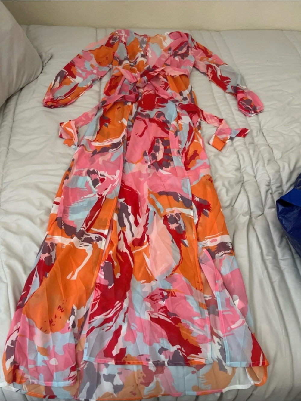 Vibrant Pink & Orange Abstract Maxi Dress